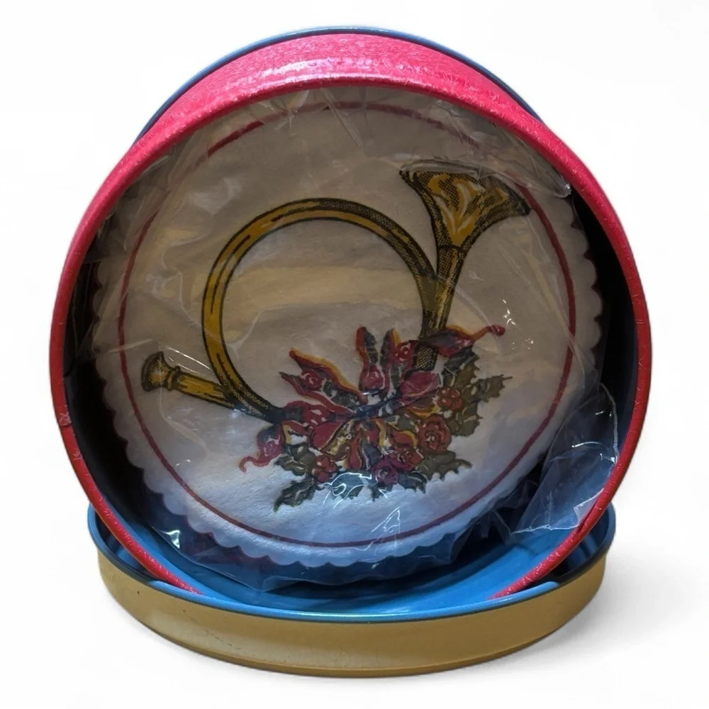 1991 Potpourri Press Reusable Absorbant Holiday Coasters Tin Christmas Themed